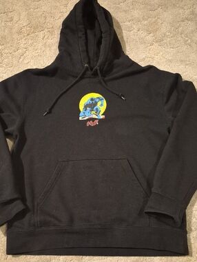 HUF Black Hoodie with Blue & Yellow Graphic